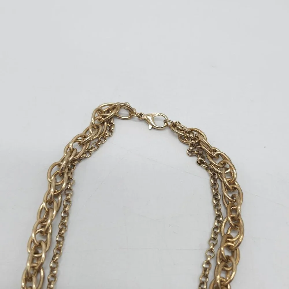 Gold Tone Double-Strand Necklace With Smoky Crystal Beads Tassel Pendant 28